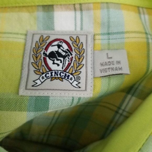 CINCH Mens Short Sleeve Button Down Plaid Sz L - Picture 6 of 6